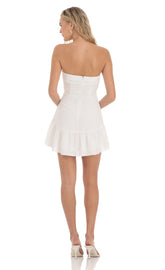 Dotted Strapless Corset Dress in White